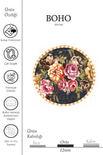 Boho 943 Çiçekli Bohem Desen Doğal Natural Jüt Yuvarlak