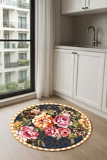 Boho 943 Çiçekli Bohem Desen Doğal Natural Jüt Yuvarlak