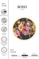 Boho 943 Çiçekli Bohem Desen Doğal Natural Jüt Yuvarlak