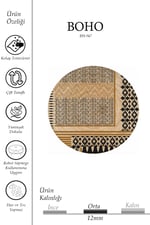 Boho 947 Geometrik Ve Etnik Baskılı Örgü Yuvarlak Natural Çift Taraflı Halı