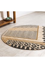 Boho 947 Geometrik Ve Etnik Baskılı Örgü Yuvarlak Natural Çift Taraflı Halı