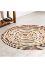 Boho 948 Jüt Rengi Ve Desenli Örgü Yuvarlak Natural Çift Taraflı Halı
