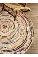 Boho 948 Jüt Rengi Ve Desenli Örgü Yuvarlak Natural Çift Taraflı Halı