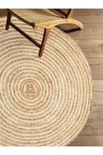 Boho 949 Jüt Rengi Örgü Yuvarlak Natural Çift Taraflı Halı