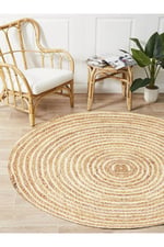 Boho 949 Jüt Rengi Örgü Yuvarlak Natural Çift Taraflı Halı