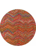 Boho 951 Multy Zigzag Desenli Jüt Rengi Örgü Yuvarlak Natural Çift Taraflı Halı