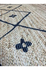 Boho 956 Oval Siyah Etnik Desenli Jüt Rengi Örgü Yuvarlak Natural Çift Taraflı Halı