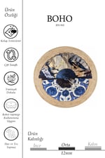 Boho 960 Blue Blanc Botanik Desenli Örgü Yuvarlak Natural Çift Taraflı Halı