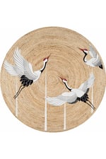 Boho 962 Leylek Desenli Doğal Natural Jüt Yuvarlak