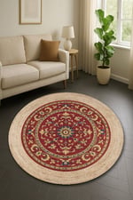 Boho 963 Ottoman Medallion Desen Doğal Natural Jüt Yuvarlak