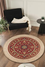 Boho 963 Ottoman Medallion Desen Doğal Natural Jüt Yuvarlak