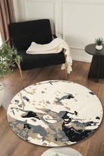 Boho 965 Abstract Marble Desen Doğal Natural Jüt Yuvarlak