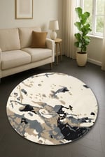 Boho 965 Abstract Marble Desen Doğal Natural Jüt Yuvarlak