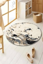 Boho 965 Abstract Marble Desen Doğal Natural Jüt Yuvarlak
