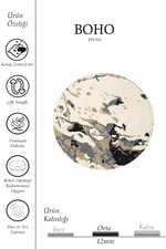 Boho 965 Abstract Marble Desen Doğal Natural Jüt Yuvarlak