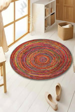 Boho 966 Boho Color Desenli Doğal Natural Jüt Yuvarlak