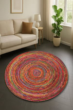 Boho 966 Boho Color Desenli Doğal Natural Jüt Yuvarlak