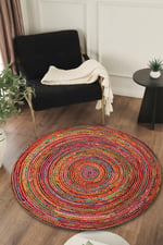 Boho 966 Boho Color Desenli Doğal Natural Jüt Yuvarlak
