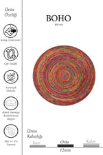 Boho 966 Boho Color Desenli Doğal Natural Jüt Yuvarlak