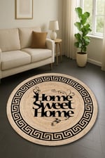 Boho 967 Home Sweet Home Desenli Doğal Natural Jüt Yuvarlak