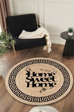 Boho 967 Home Sweet Home Desenli Doğal Natural Jüt Yuvarlak