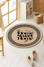 Boho 967 Home Sweet Home Desenli Doğal Natural Jüt Yuvarlak