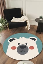 Boho 968 Sevimli Ayıcık Desenli Doğal Natural Jüt Yuvarlak