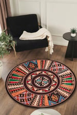 Boho 971 Renkli Etnik Mandala Desenli Doğal Natural Jüt Yuvarlak