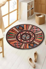Boho 971 Renkli Etnik Mandala Desenli Doğal Natural Jüt Yuvarlak