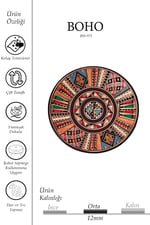 Boho 971 Renkli Etnik Mandala Desenli Doğal Natural Jüt Yuvarlak