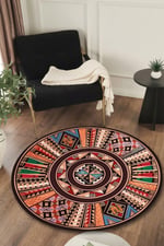 Boho 971 Renkli Etnik Mandala Desenli Doğal Natural Jüt Yuvarlak