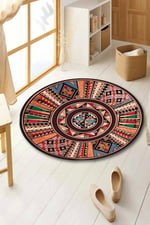 Boho 971 Renkli Etnik Mandala Desenli Doğal Natural Jüt Yuvarlak