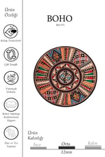 Boho 971 Renkli Etnik Mandala Desenli Doğal Natural Jüt Yuvarlak