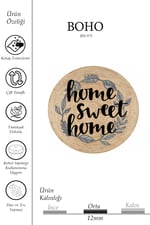 Boho 973 Home Sweet Home Temalı Etnik Desenli Yuvarlak Jüt Örme Doğal Hasır Kilim Daire Halı