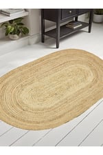 Boho 974 Oval Doğal Jüt Rengi Örgü Yuvarlak Natural Çift Taraflı Halı