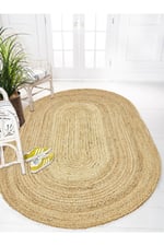 Boho 974 Oval Doğal Jüt Rengi Örgü Yuvarlak Natural Çift Taraflı Halı
