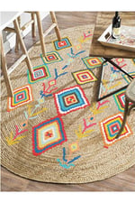 Boho 976 Jüt Hasır Etnik Desenli Oval Jüt Örme Doğal Hasır Natural Oval Halı