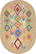 Boho 976 Jüt Hasır Etnik Desenli Oval Jüt Örme Doğal Hasır Natural Oval Halı