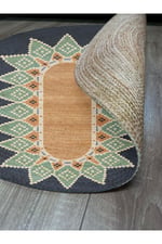 Boho 978 Jüt Hasır Etnik Desenli Oval Jüt Örme Doğal Hasır Natural Oval Halı