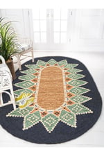 Boho 978 Jüt Hasır Etnik Desenli Oval Jüt Örme Doğal Hasır Natural Oval Halı