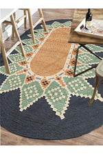 Boho 978 Jüt Hasır Etnik Desenli Oval Jüt Örme Doğal Hasır Natural Oval Halı