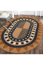 Boho 979 Jüt Hasır Etnik Desenli Oval Jüt Örme Doğal Hasır Natural Oval Halı