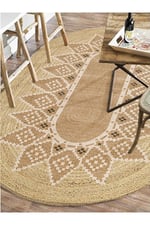 Boho 980 Jüt Hasır Etnik Desenli Oval Jüt Örme Doğal Hasır Natural Oval Halı