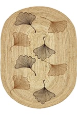 Boho 982 Oval Siyah Yel Motifli Etnik Desenli Jüt Rengi Örgü Yuvarlak Natural Çift Taraflı Halı