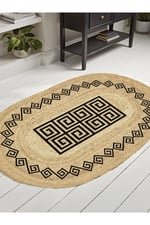 Boho 987 Jüt Hasır Etnik Desenli Oval Jüt Örme Doğal Hasır Natural Oval Halı