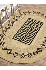 Boho 987 Jüt Hasır Etnik Desenli Oval Jüt Örme Doğal Hasır Natural Oval Halı