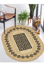 Boho 987 Jüt Hasır Etnik Desenli Oval Jüt Örme Doğal Hasır Natural Oval Halı