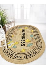 Boho 988 Jüt Hasır Etnik Desenli Oval Jüt Örme Doğal Hasır Natural Oval Halı