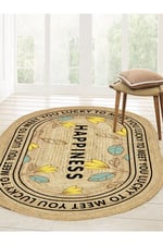 Boho 988 Jüt Hasır Etnik Desenli Oval Jüt Örme Doğal Hasır Natural Oval Halı