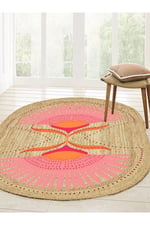 Boho 989 Jüt Hasır Etnik Desenli Oval Jüt Örme Doğal Hasır Natural Oval Halı